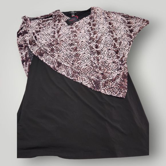 NWT Midnight Velvet Women's 20 Black Floral Capelet Overlay Split Sleeve Dress - Picture 5 of 14